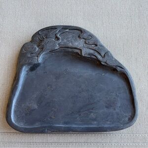 Carved Inkstone with Crane & Auspicious Cloud Motif — With Fitted Wooden Case (U